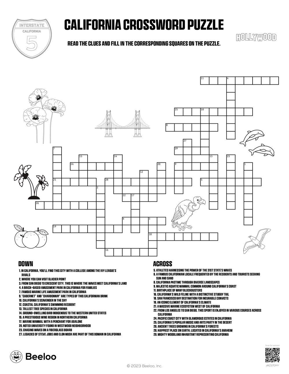 California Crossword Puzzle Beeloo Printable Crafts And Activities For Kids California Crossword Puzzle Beeloo Printable Crafts And Activities For Kids