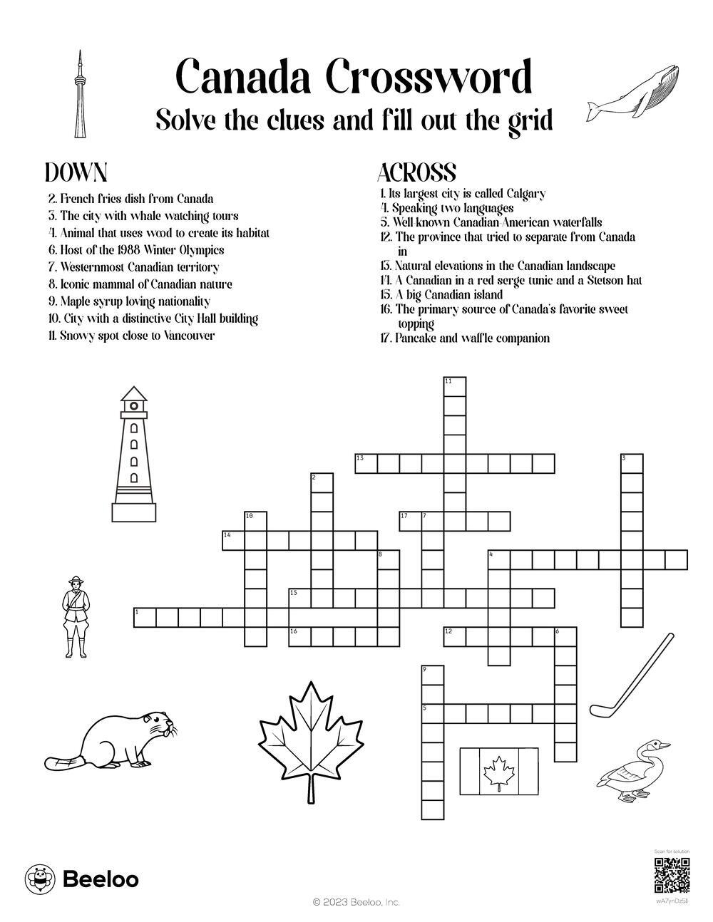Canada Crossword Beeloo Printable Crafts And Activities For Kids