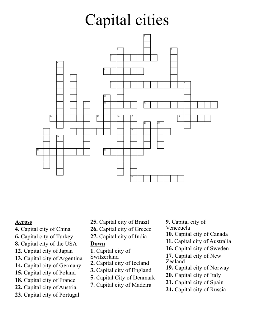 Japan Cities Crossword Printable Japan Cities Crossword Printable