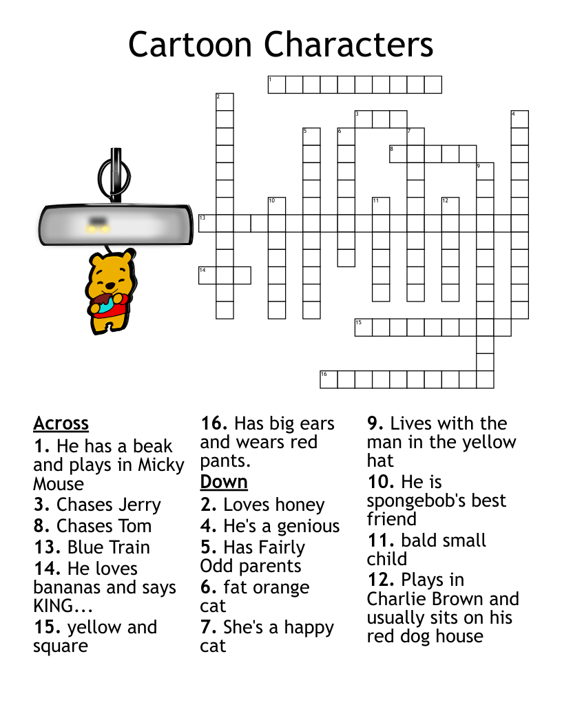 Cartoon Characters Crossword WordMint