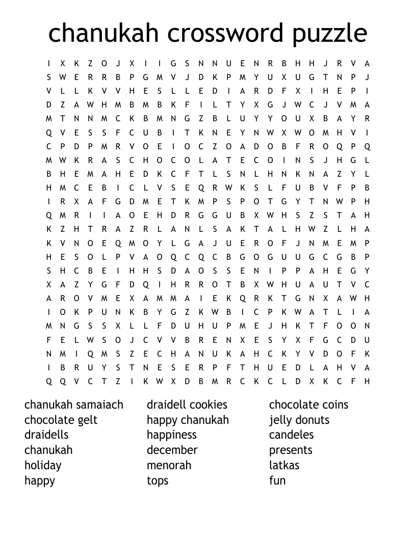 Chanukah Crossword Puzzle Word Search WordMint