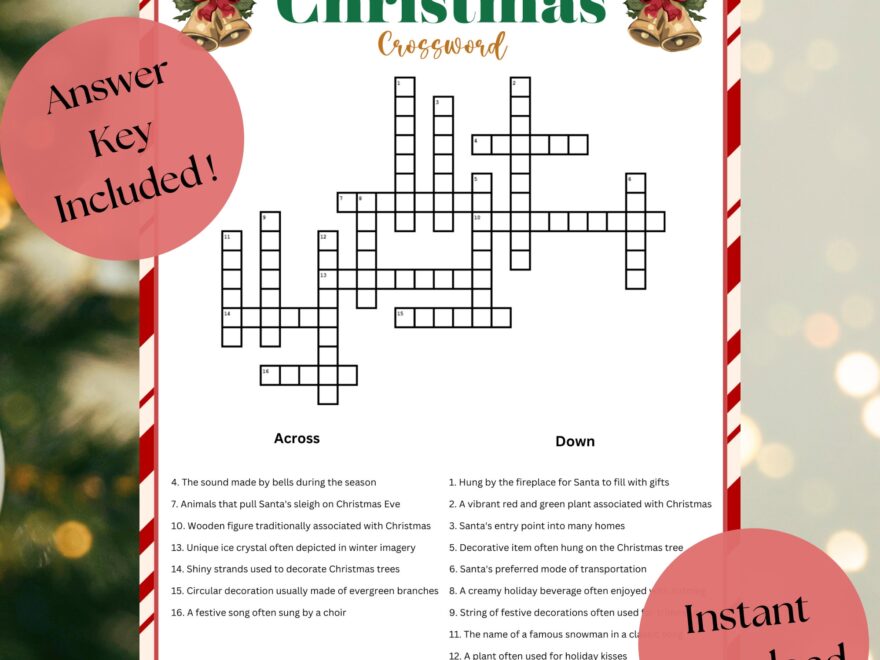 Christmas Crossword Puzzle Christmas Word Game Christmas Party Printable Christmas Game For Adults And Kids Holiday Party Game Etsy