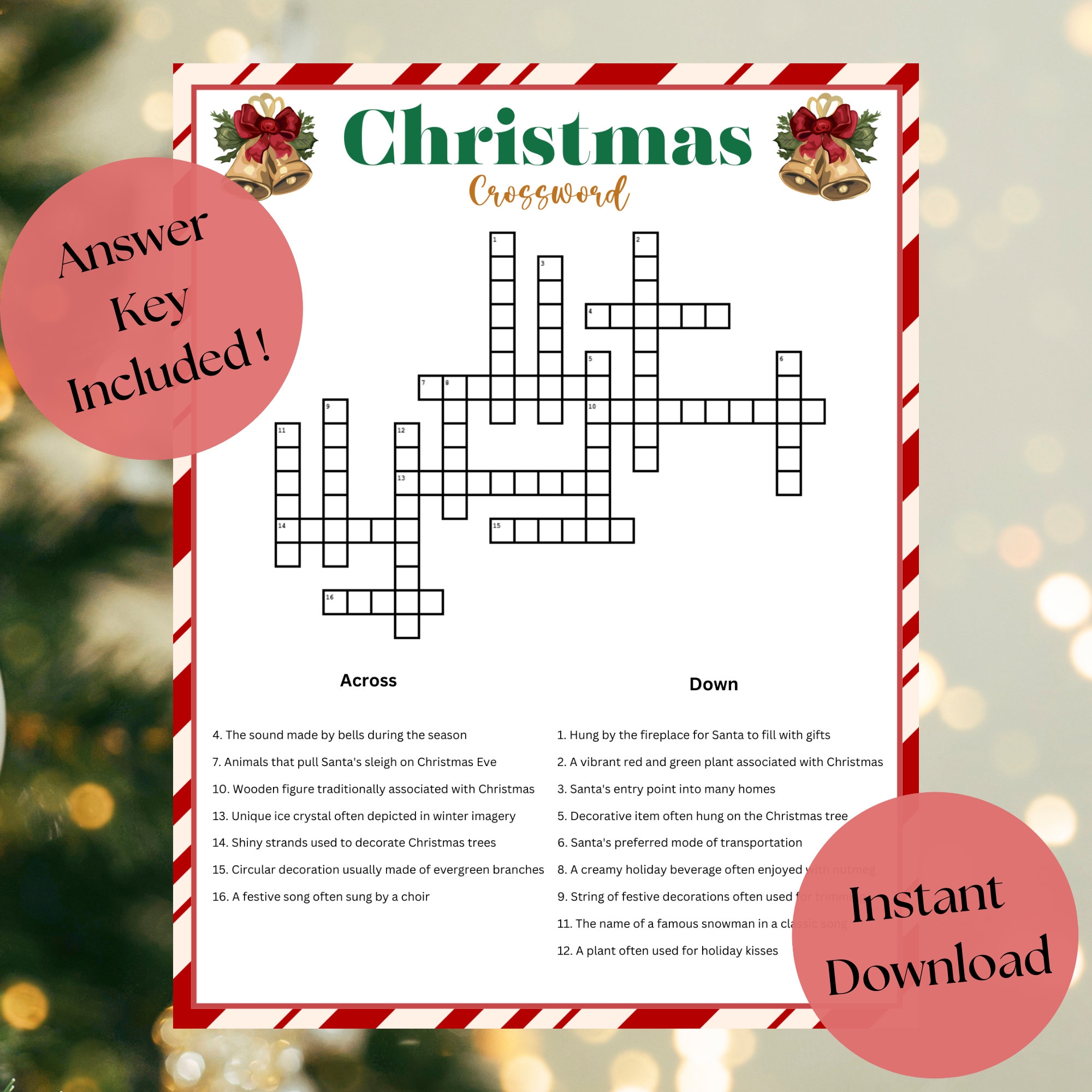 Christmas Crossword Puzzle Christmas Word Game Christmas Party Printable Christmas Game For Adults And Kids Holiday Party Game Etsy