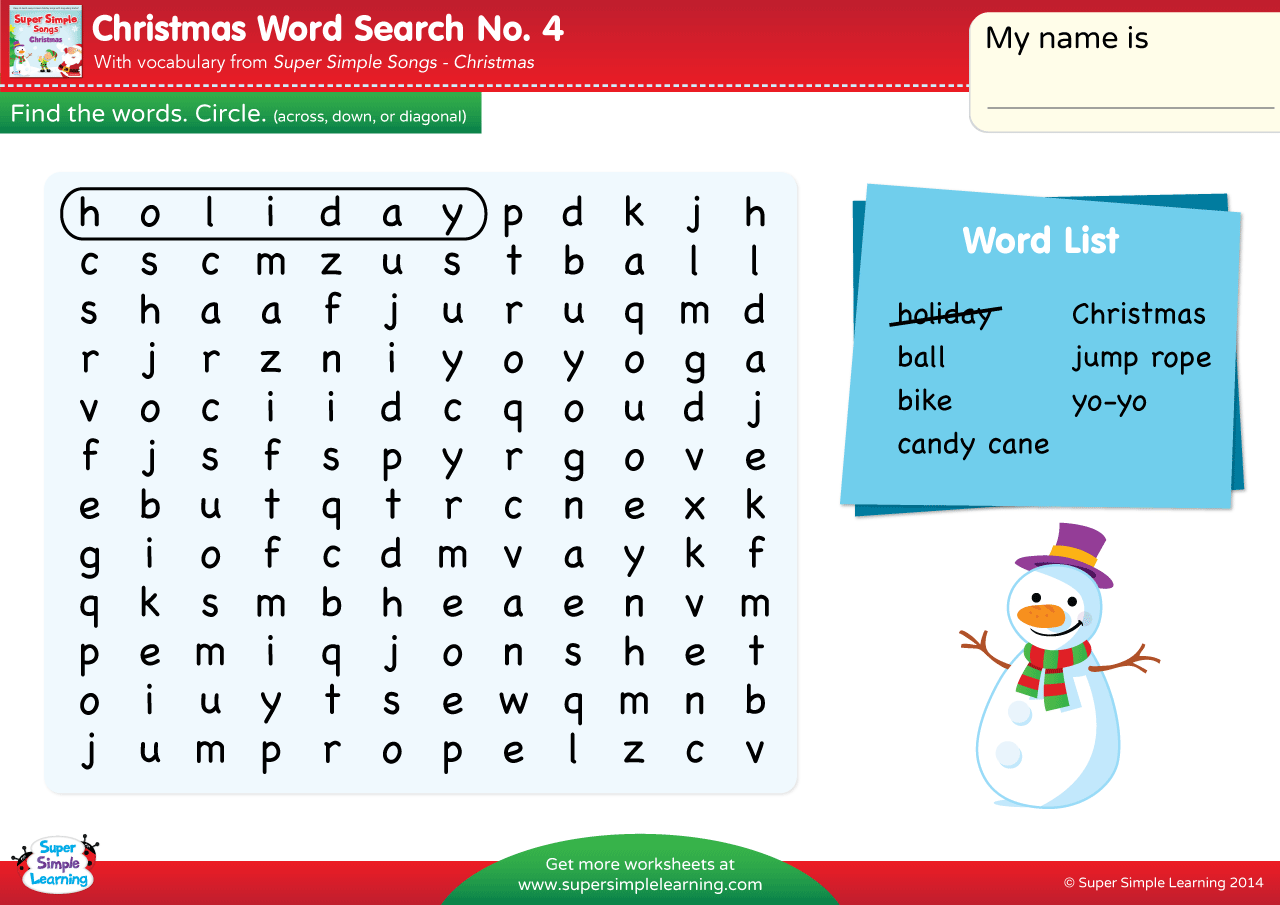 Christmas Word Search 4 Super Simple