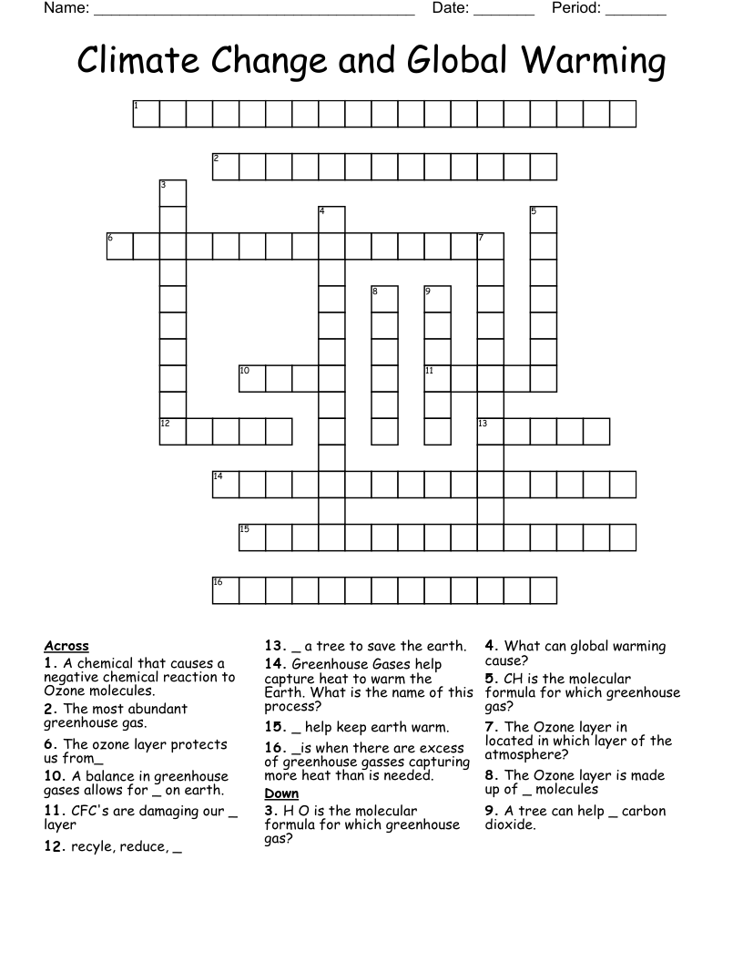 Climate Change And Global Warming Crossword WordMint