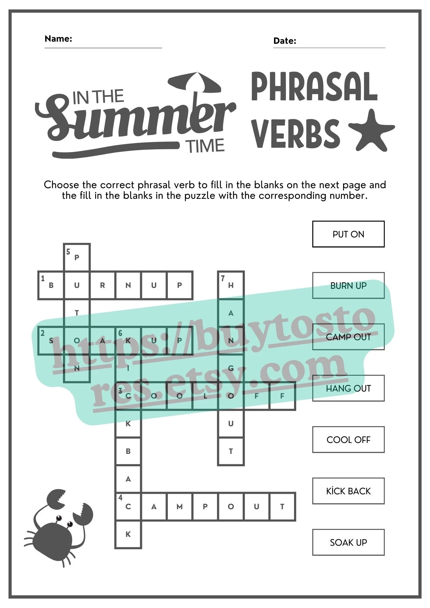 Grammar Crossword Puzzle Printable