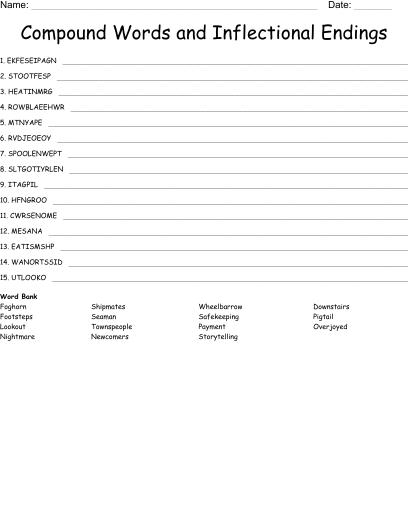 Compound Words And Inflectional Endings Word Scramble WordMint