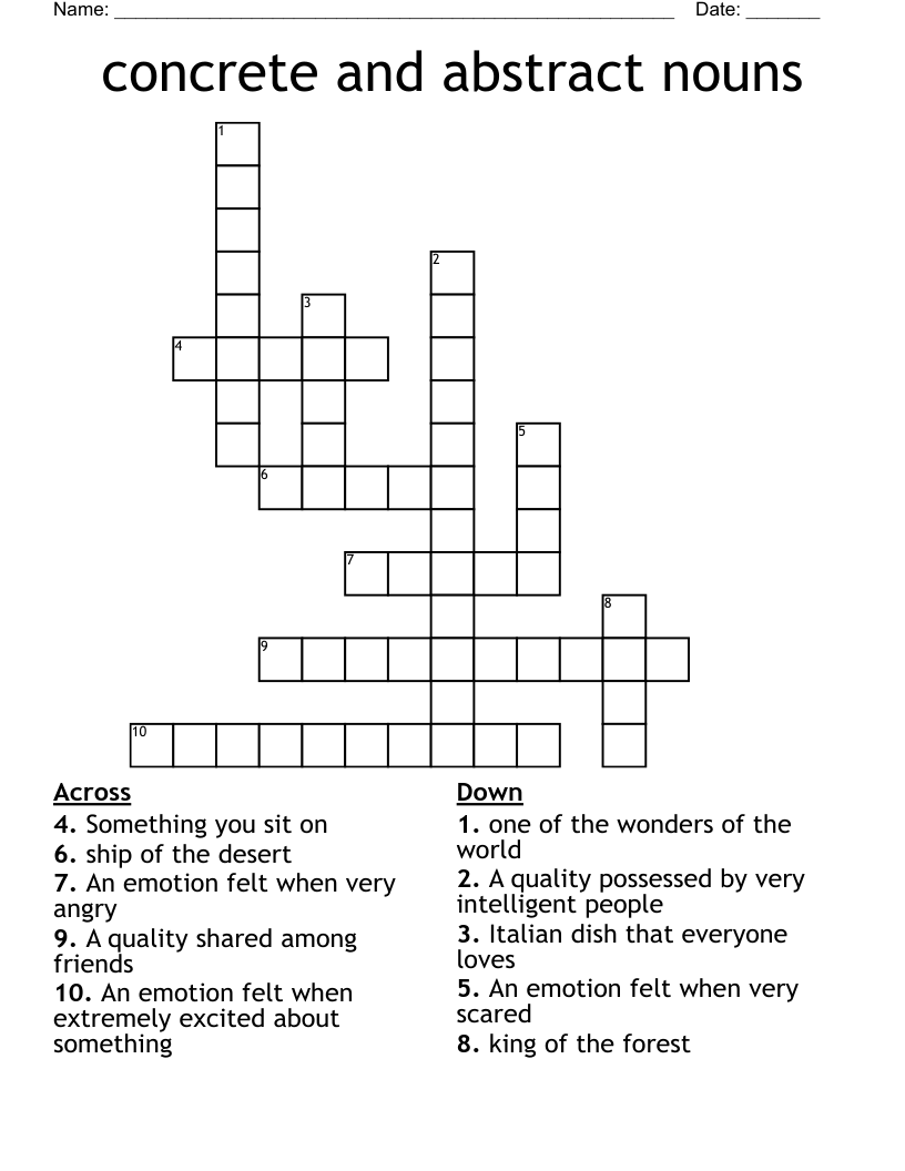 Concrete And Abstract Nouns Crossword WordMint