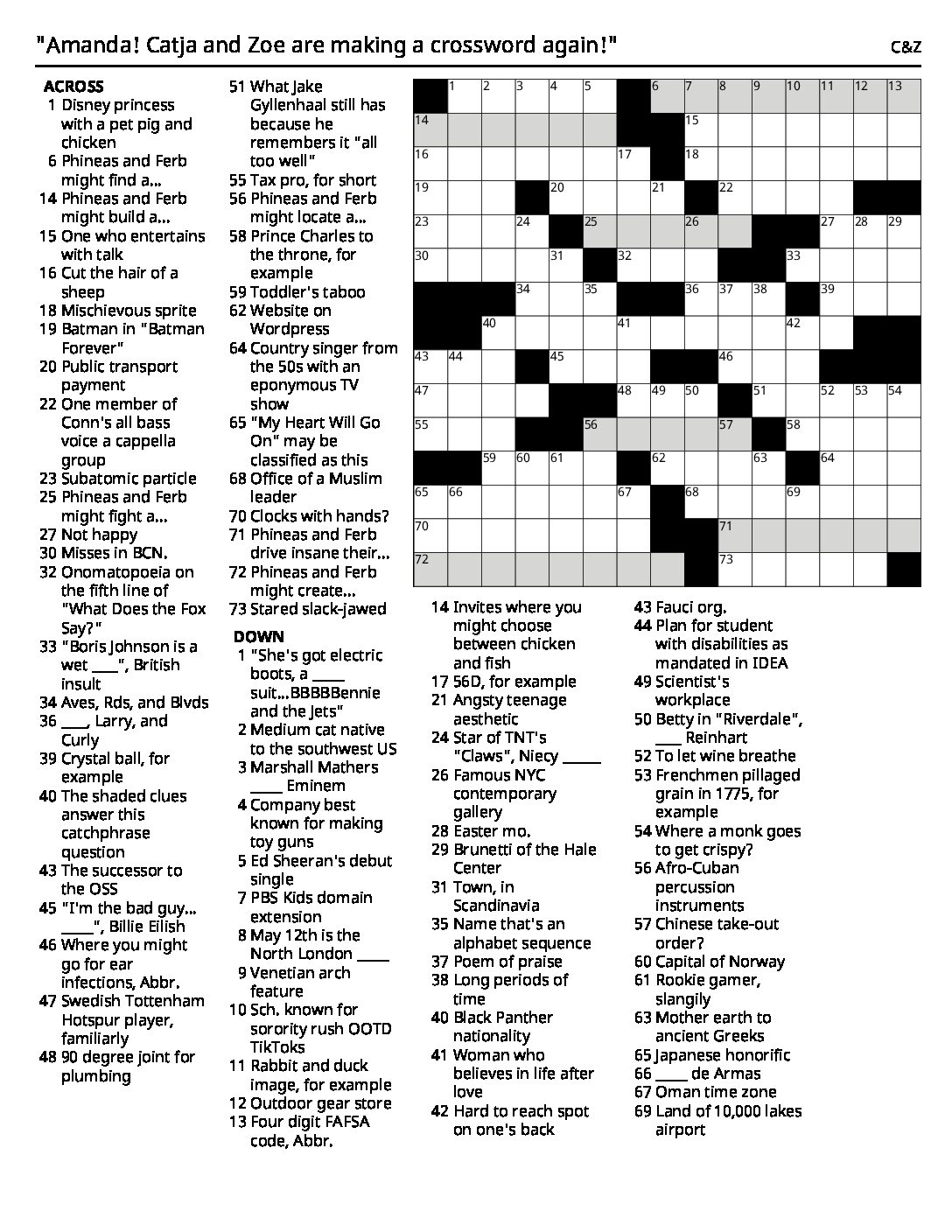 Crossword Amanda Catja And Zoe Are Making A Crossword Again The College Voice
