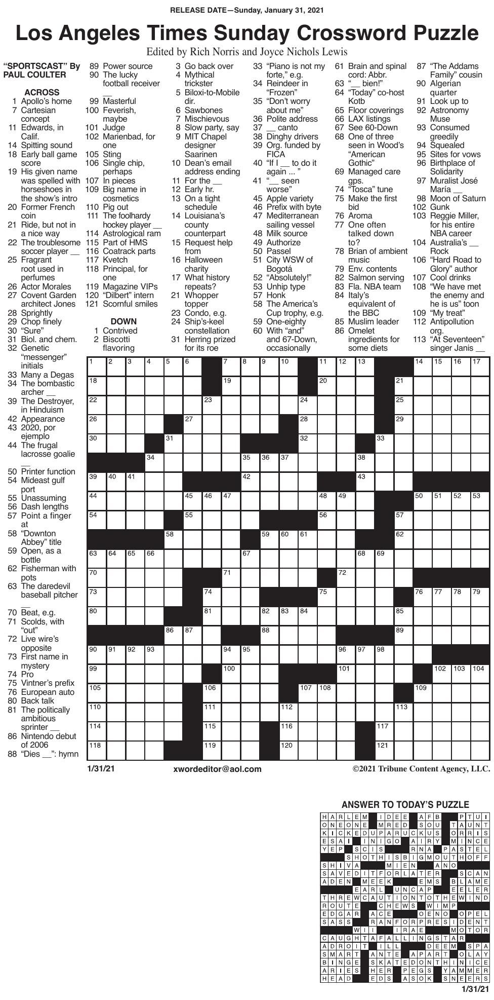 Free Printable Nytimes Crossword Puzzles