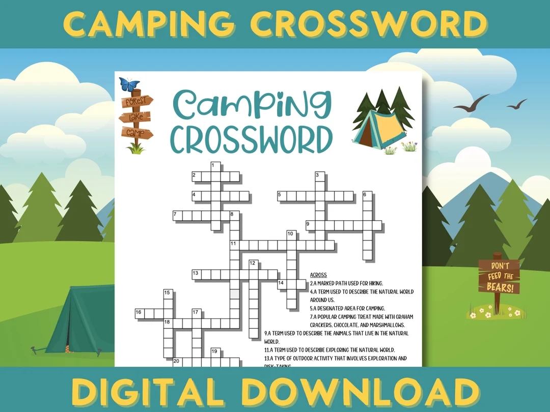 Crossword Clue Pitch A Tent Crossword Buy Camping Crossword Puzzle Printable Camping Trip Game Summer Camp 