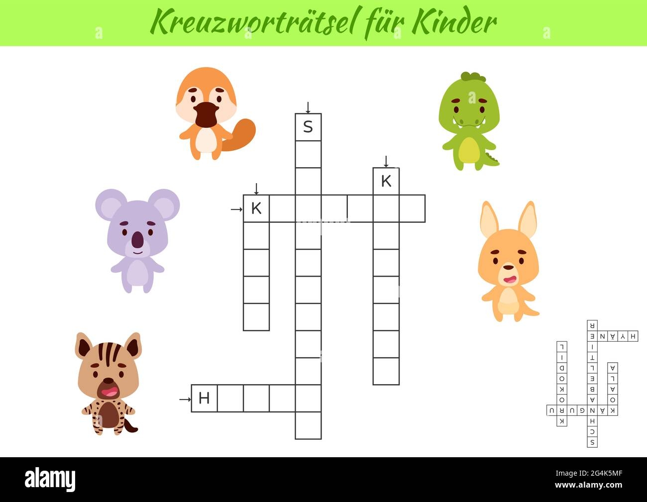 Crossword For Kids In German With Pictures Of Animals Educational Game For Study German Language And Words Children Activity Printable Worksheet In Stock Vector Image Art Alamy