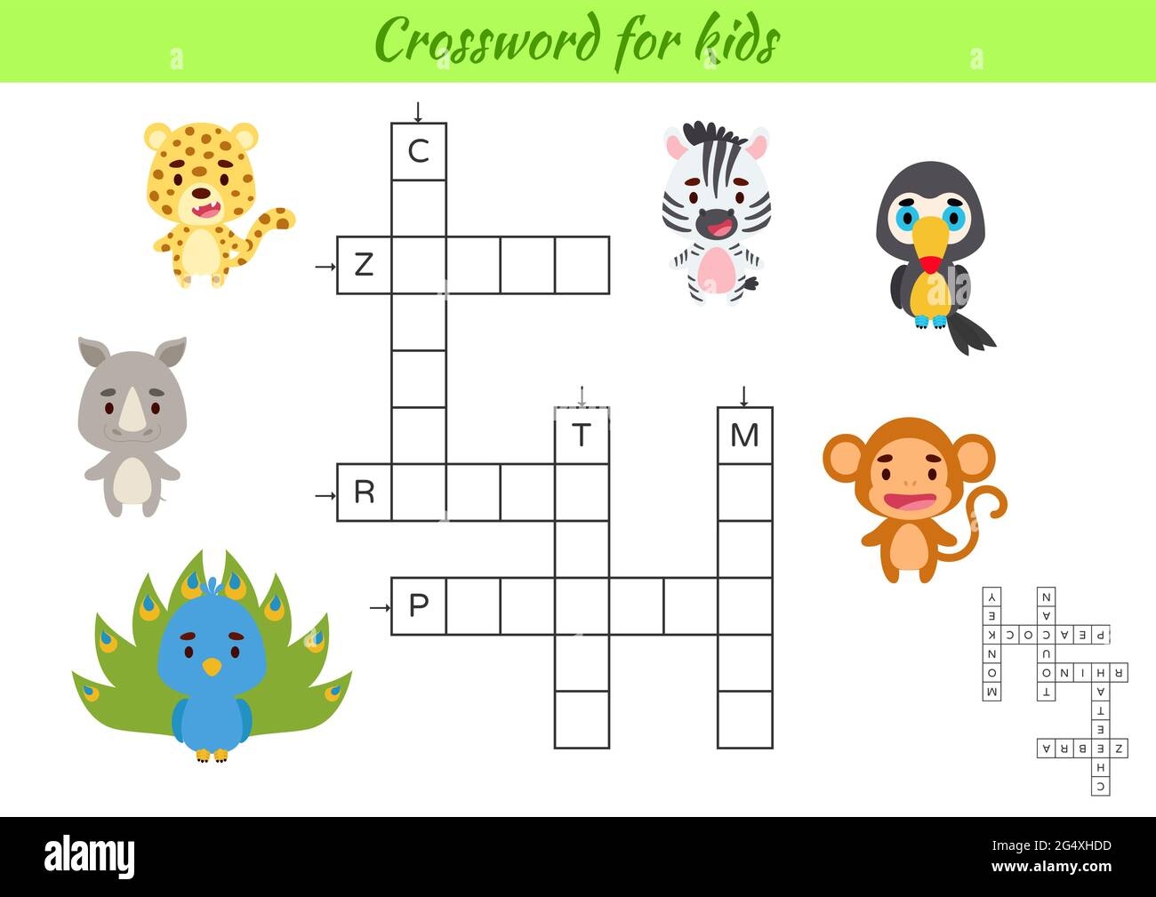 Crossword For Kids With Pictures Of Animals Educational Game For Study English Language And Words Children Activity Printable Worksheet Includes An Stock Vector Image Art Alamy