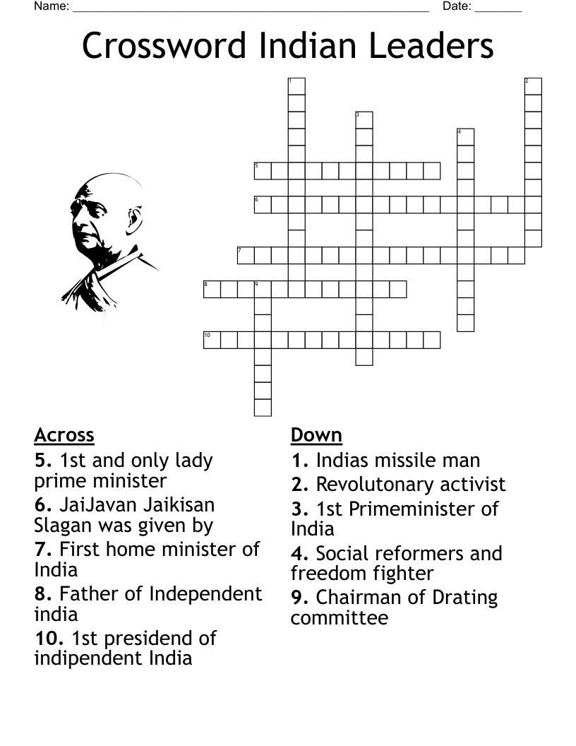 Crossword Indian Leaders WordMint