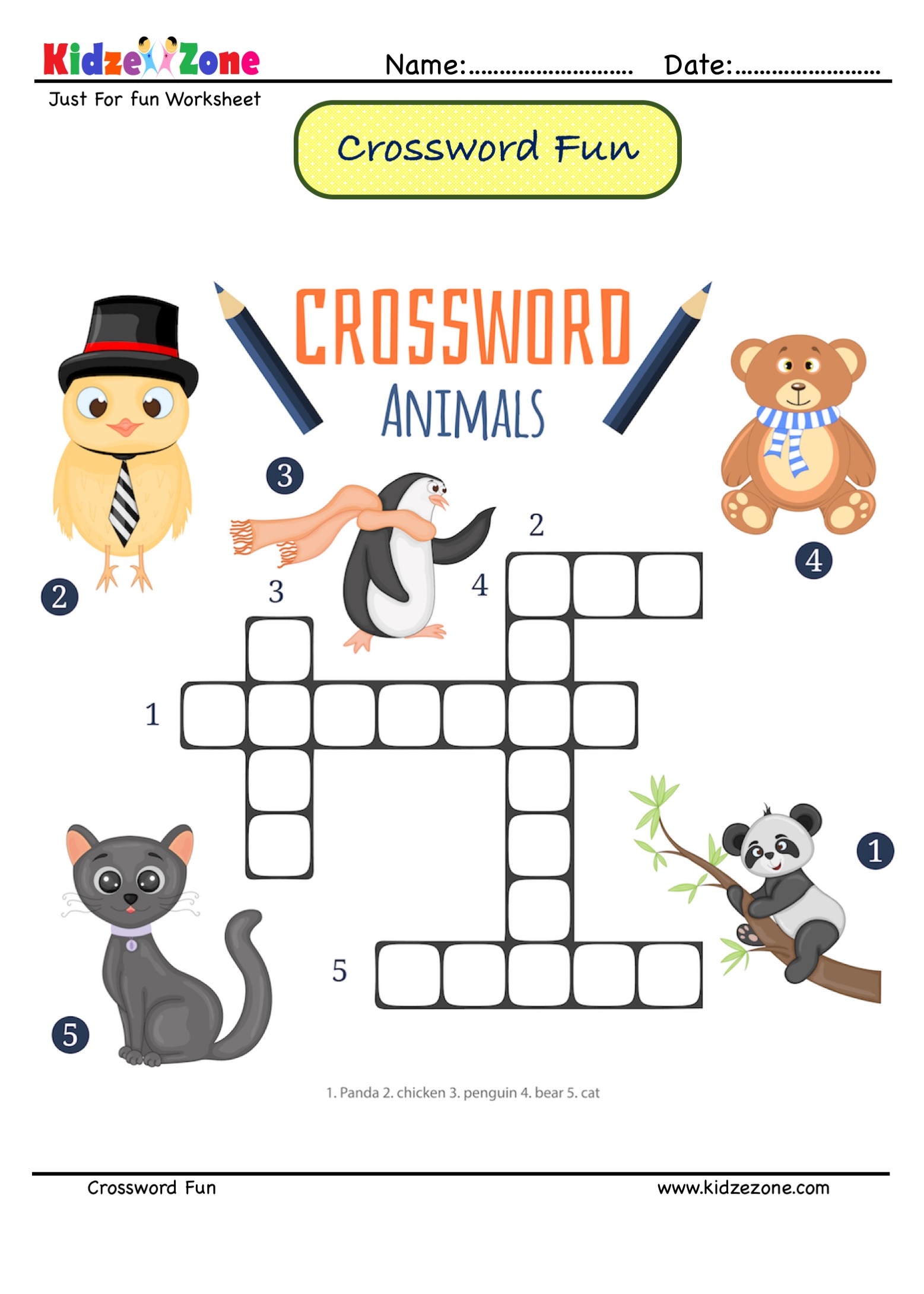 Crossword Puzzle 19 Identify The Animals KidzeZone