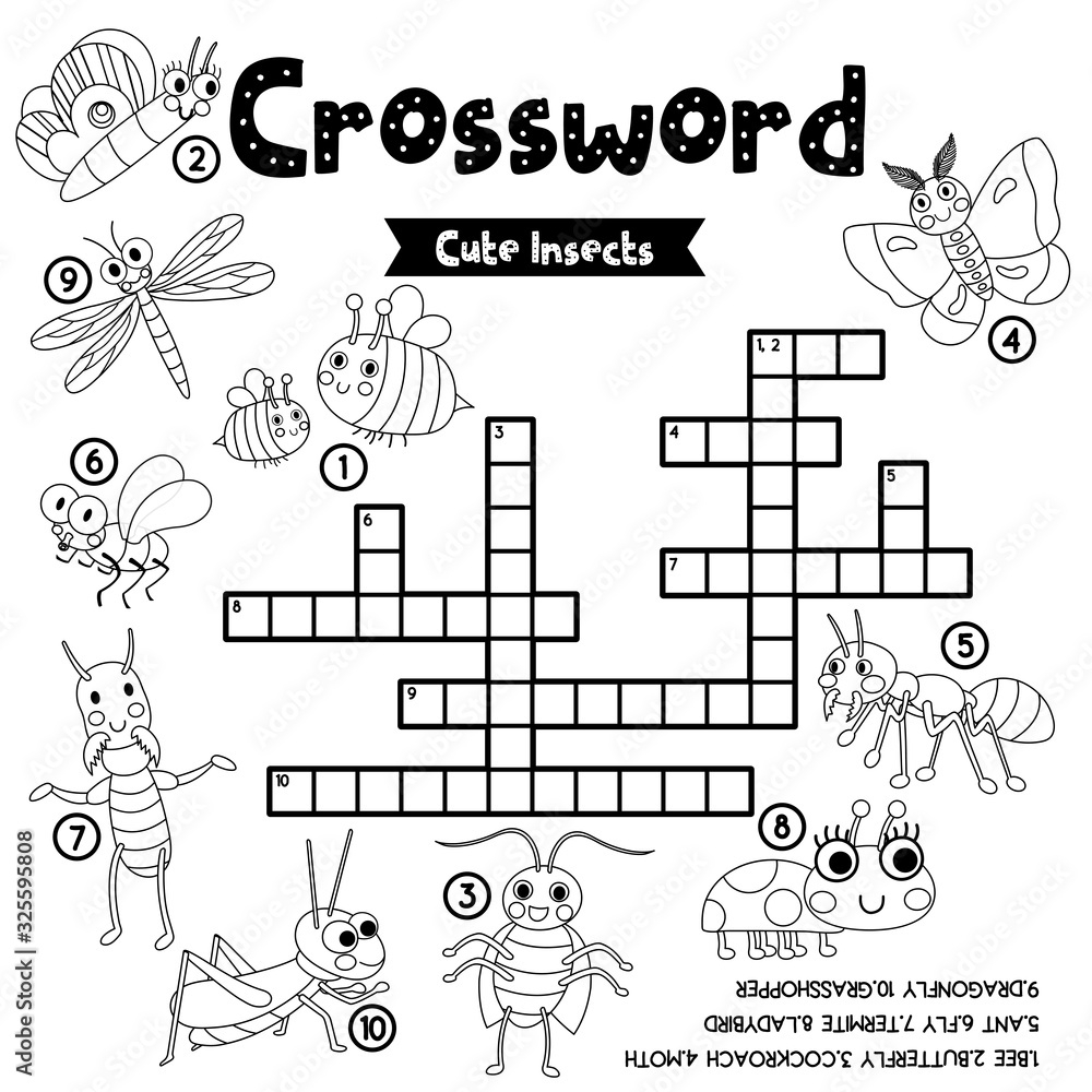 Crossword Puzzle Bug Insect Animals Coloring Version Stock Vector Adobe Stock