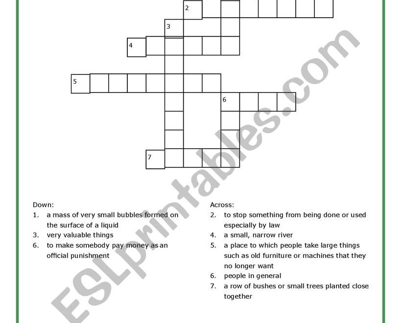 Crossword Puzzle Environment ESL Worksheet By NgKelly