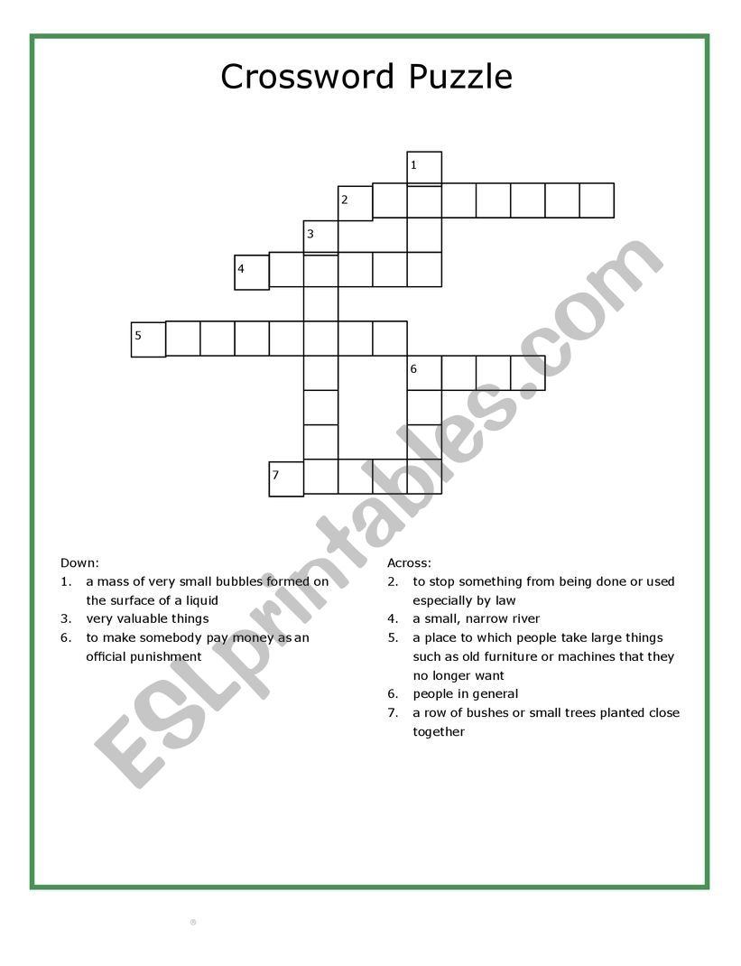 Crossword Puzzle Environment ESL Worksheet By NgKelly