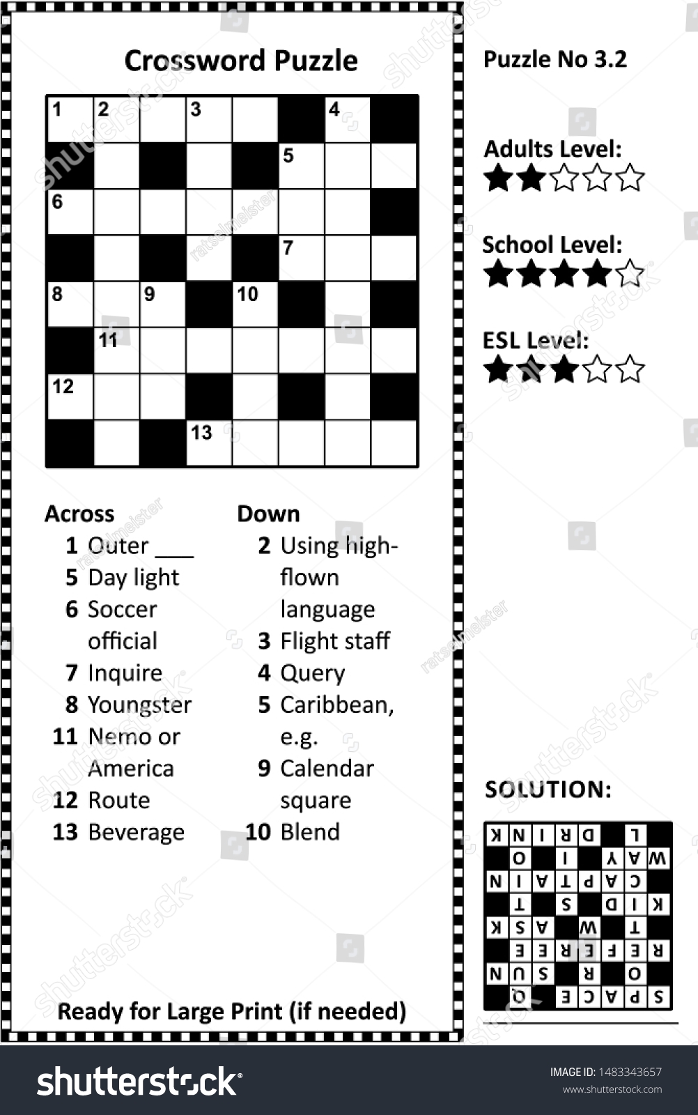 Crossword Puzzle Grid Clues Solution Classic Stock Illustration 1483343657 Shutterstock