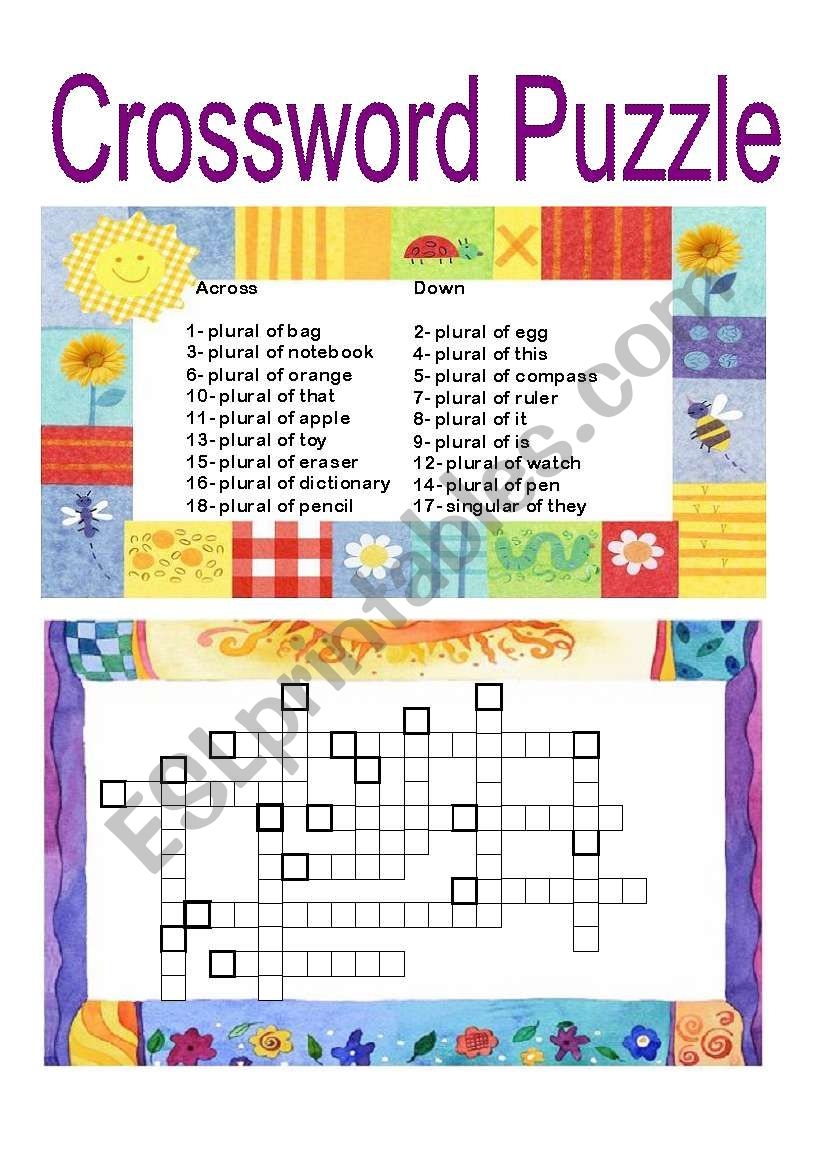 Crossword Puzzle Plural Of Nouns ESL Worksheet By Dini