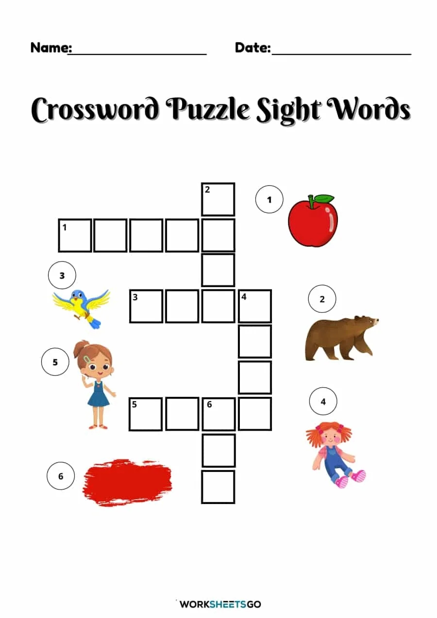 Free Printable Sight Word Crossword 1st Grade