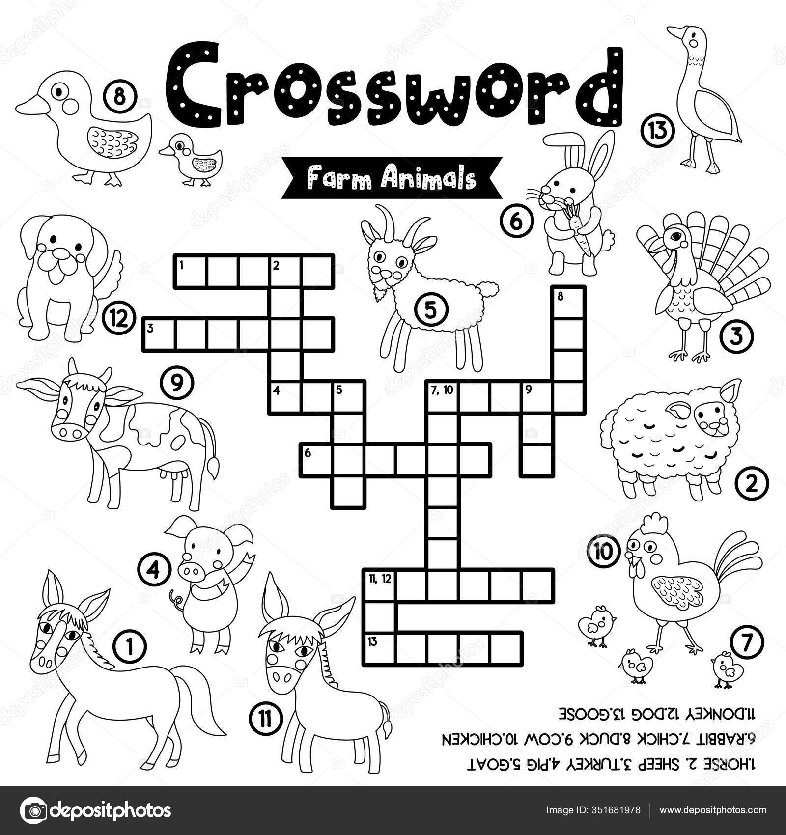 Crosswords Puzzle Game Farm Animals Preschool Kids Activity Worksheet Coloring Stock Vector By natchapohn 351681978