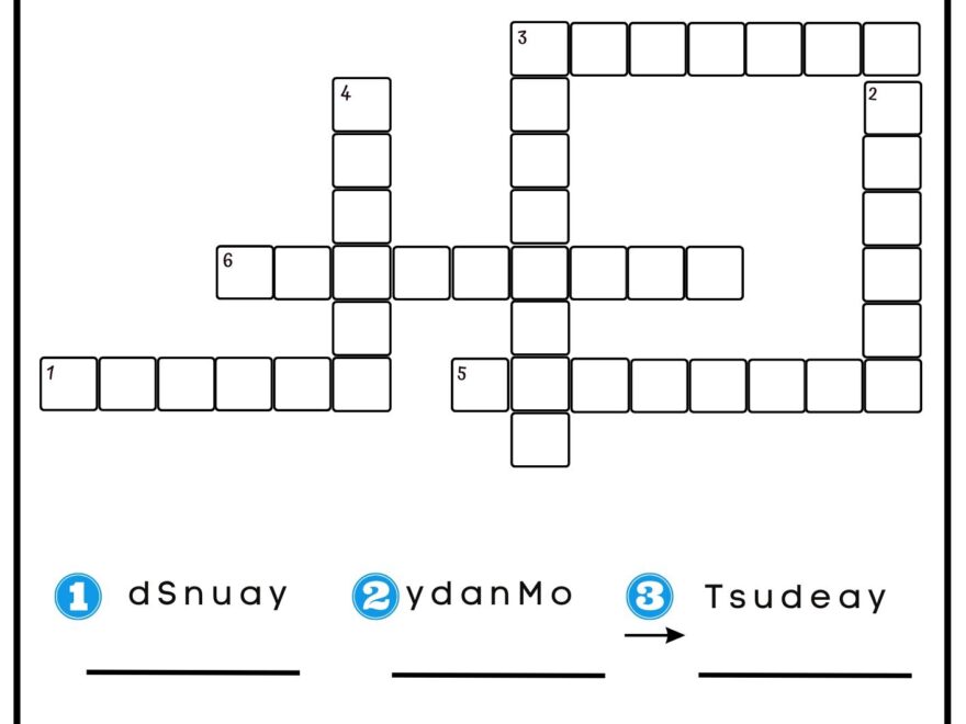 Days Of The Week Crossword Ezpzlearn