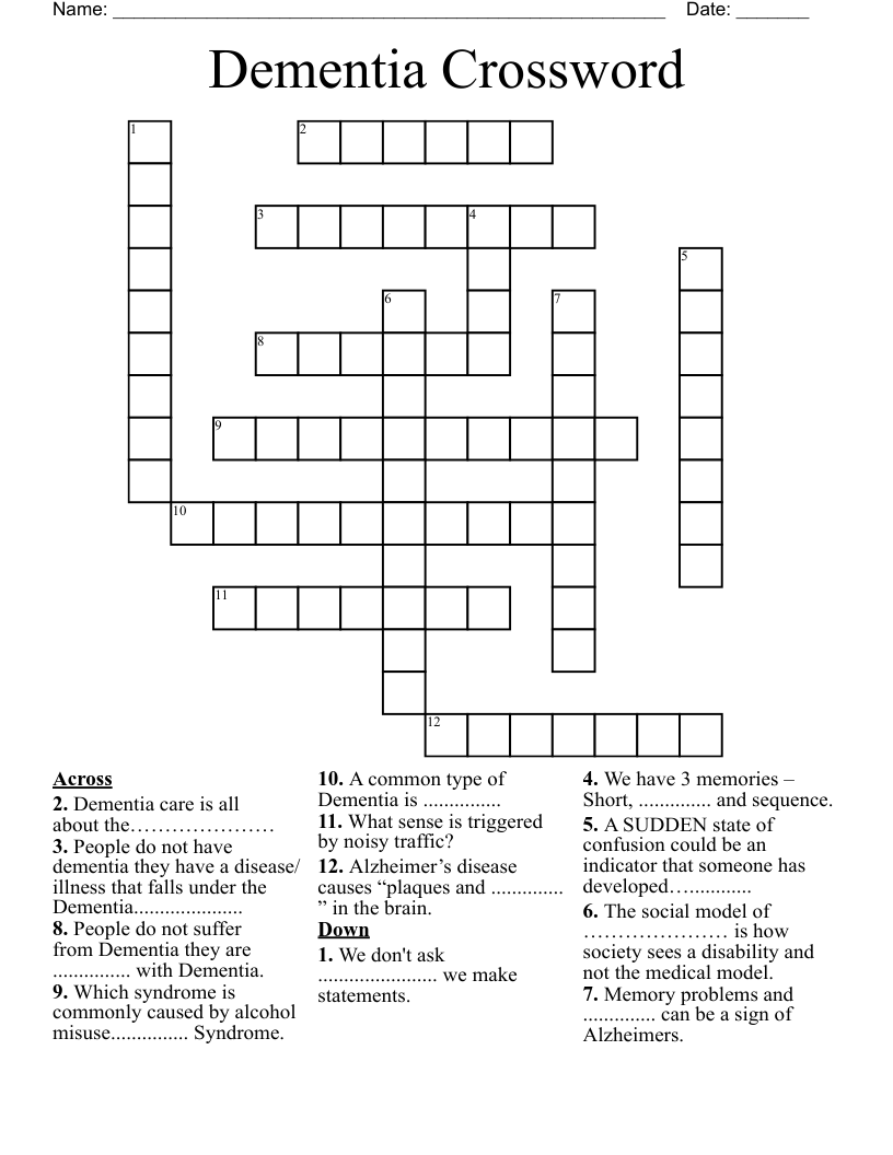 Dementia Crossword WordMint Dementia Crossword WordMint