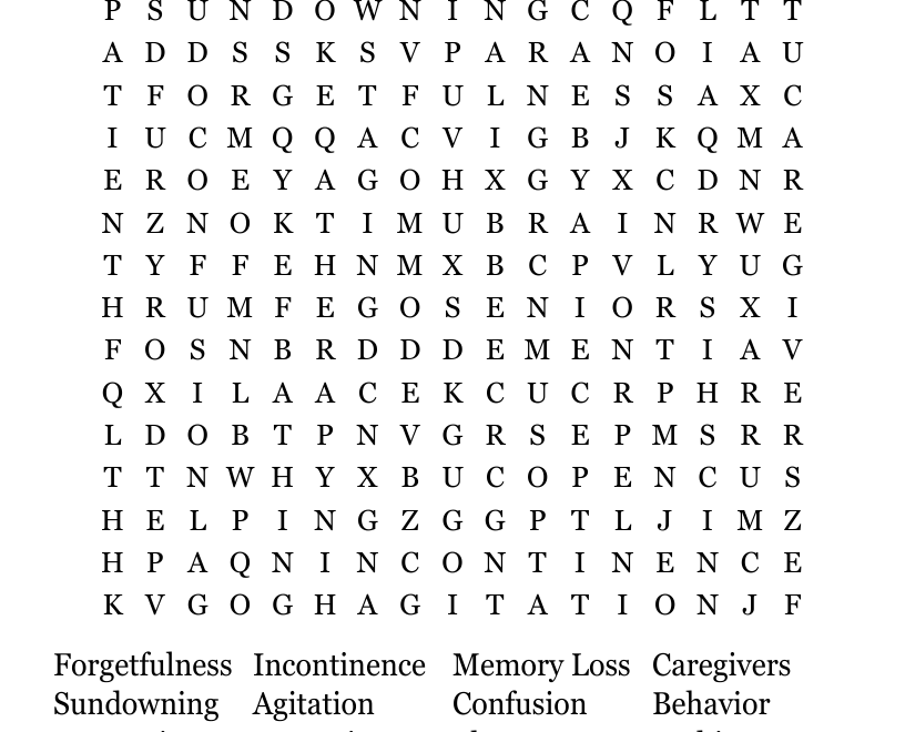 Dementia Word Search WordMint