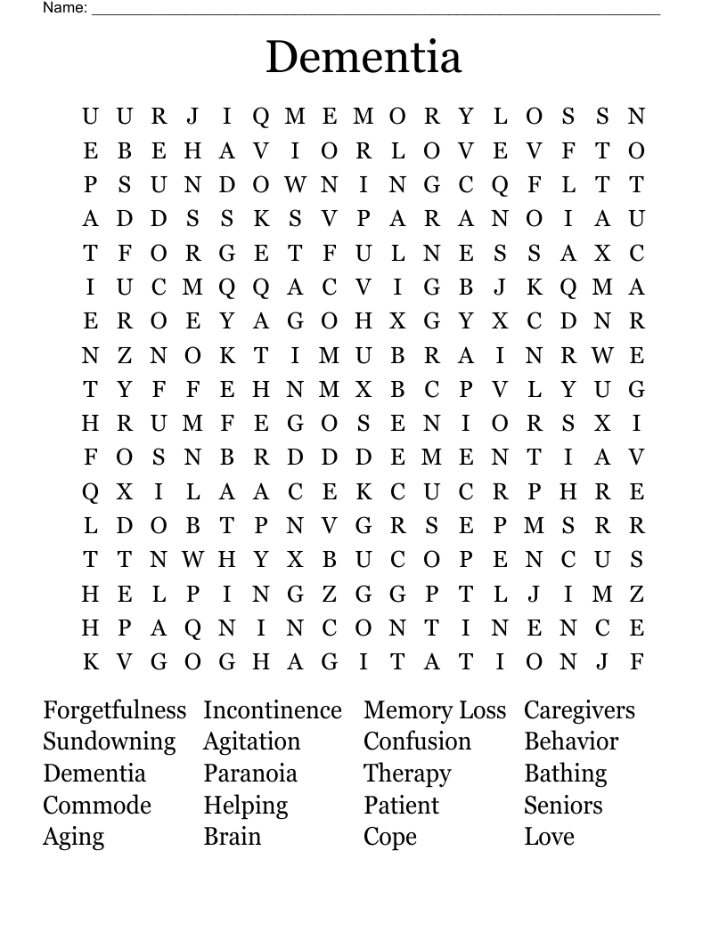 Dementia Word Search WordMint