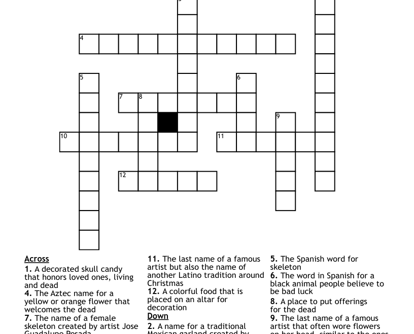 Dia De Los Muertos Day Of The Dead Crossword WordMint