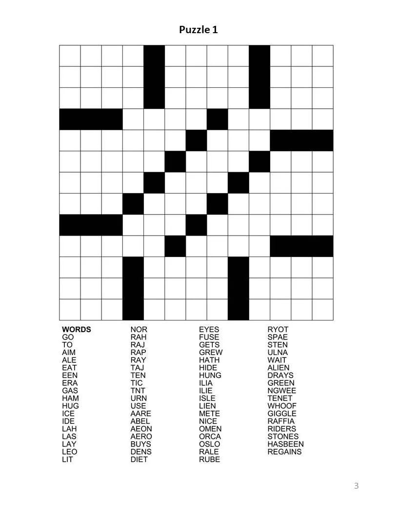 Digital Download 100 Printable Fill in Crossword Puzzles For Adults Large Print Easy To Read Word Fillin Games With Solutions Etsy
