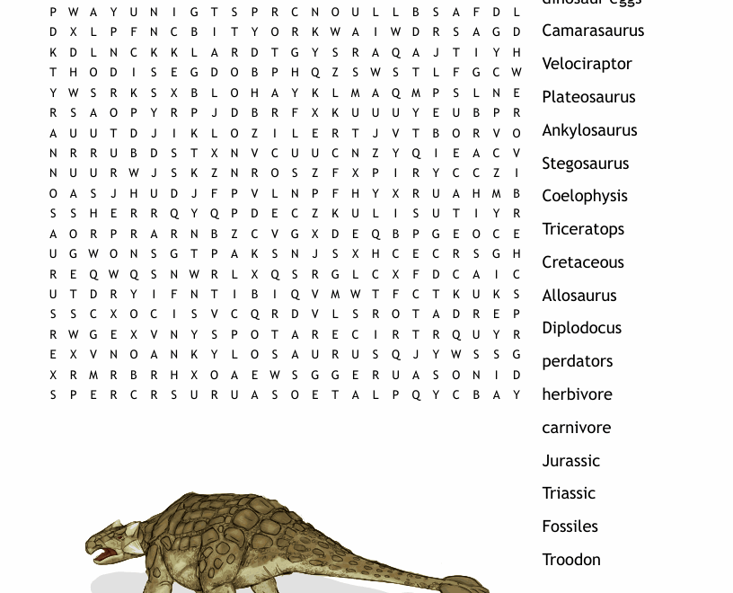 Dinosaur Crossword Puzzle WordMint