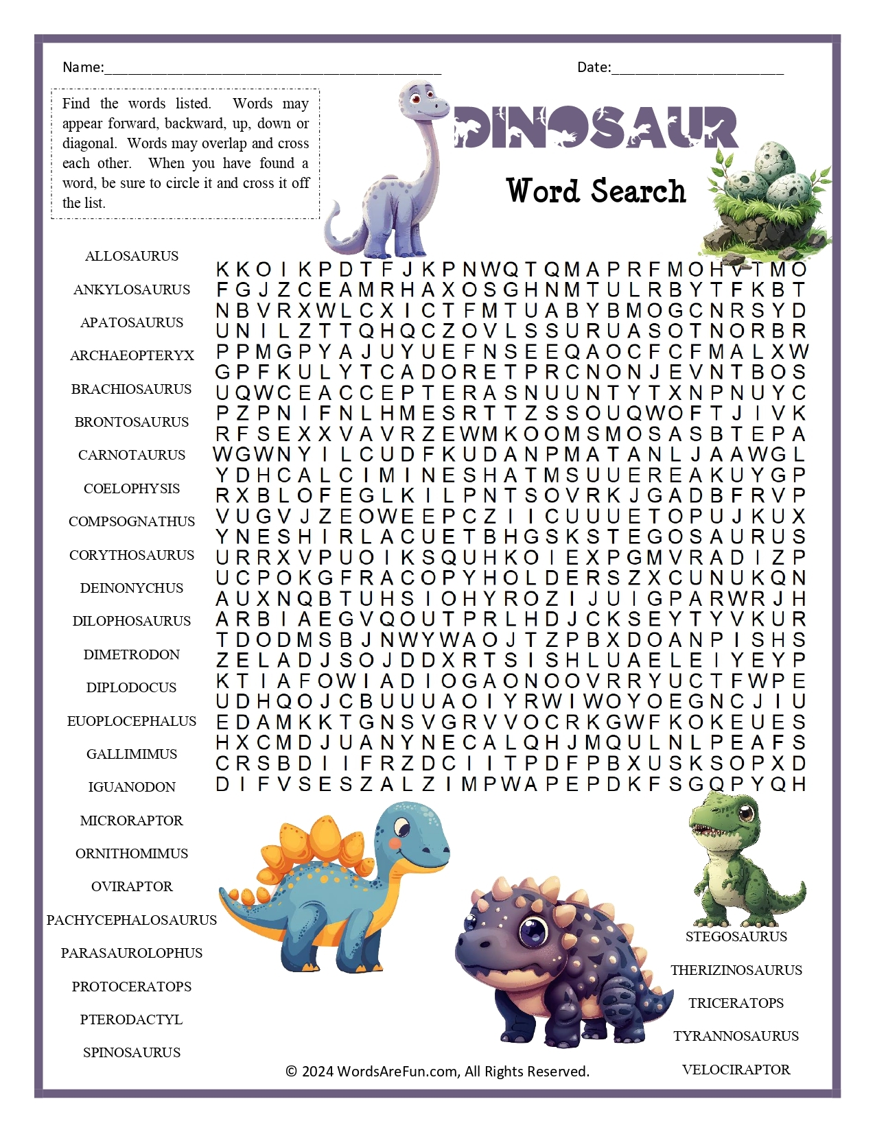 Esl Dinosaur Crossword Puzzle Printable Esl Dinosaur Crossword Puzzle Printable