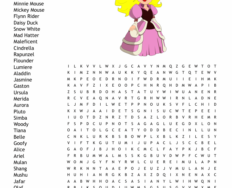 Disney Characters Hard Word Search WordMint