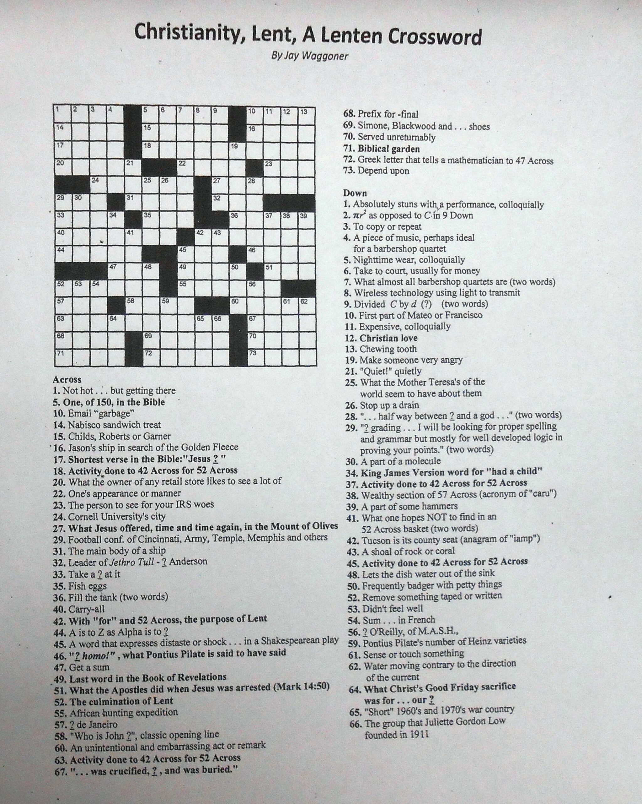 Crossword Puzzles For High School Students Printable
