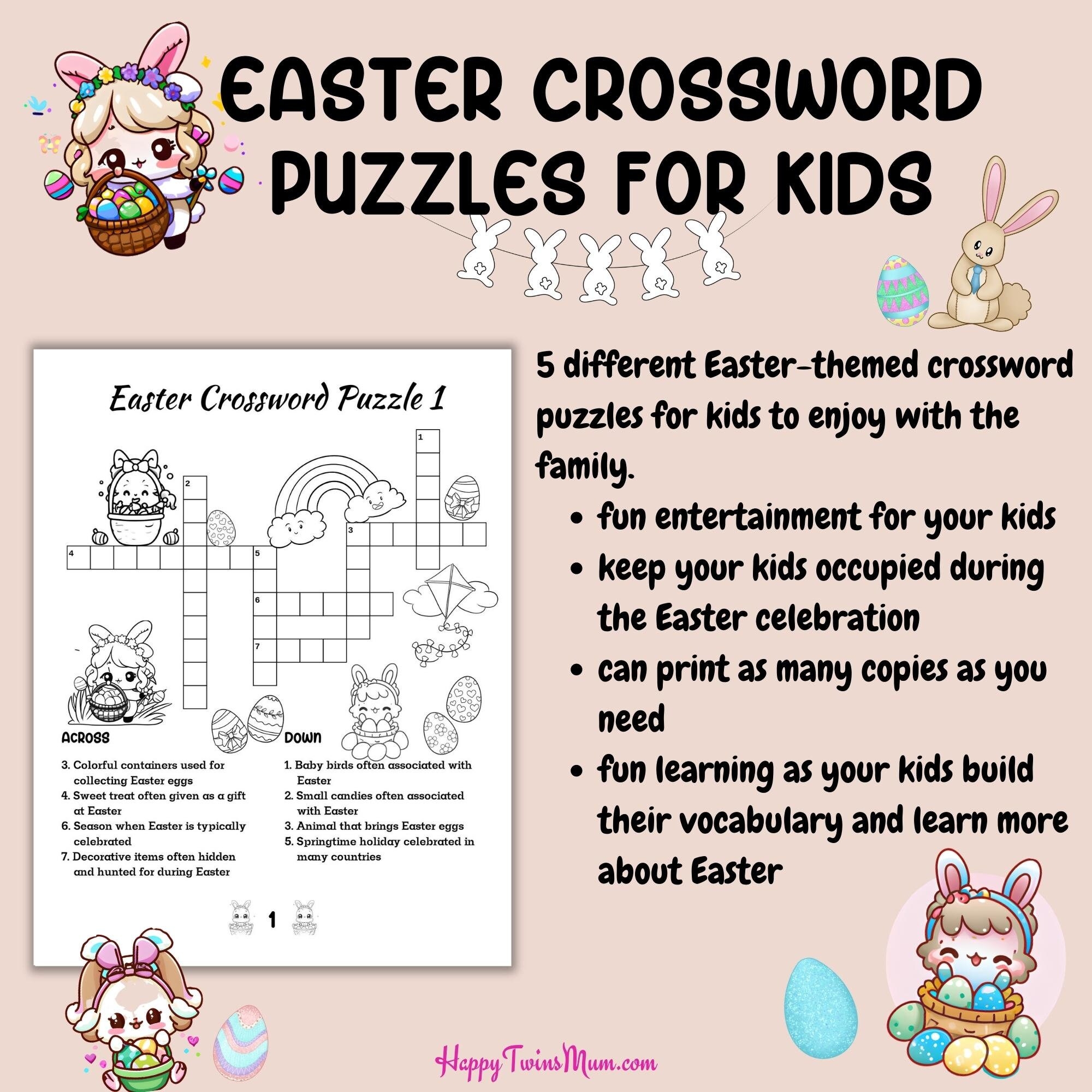 Easter Crossword Puzzles For Kids Printable Easter Activity For Kids Sunday School Easter Activity Classroom Game Party Game Family Fun Etsy