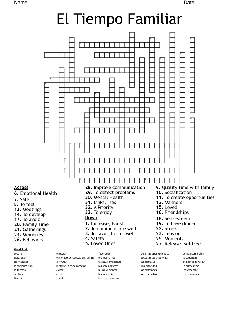 El Tiempo Familiar Crossword WordMint