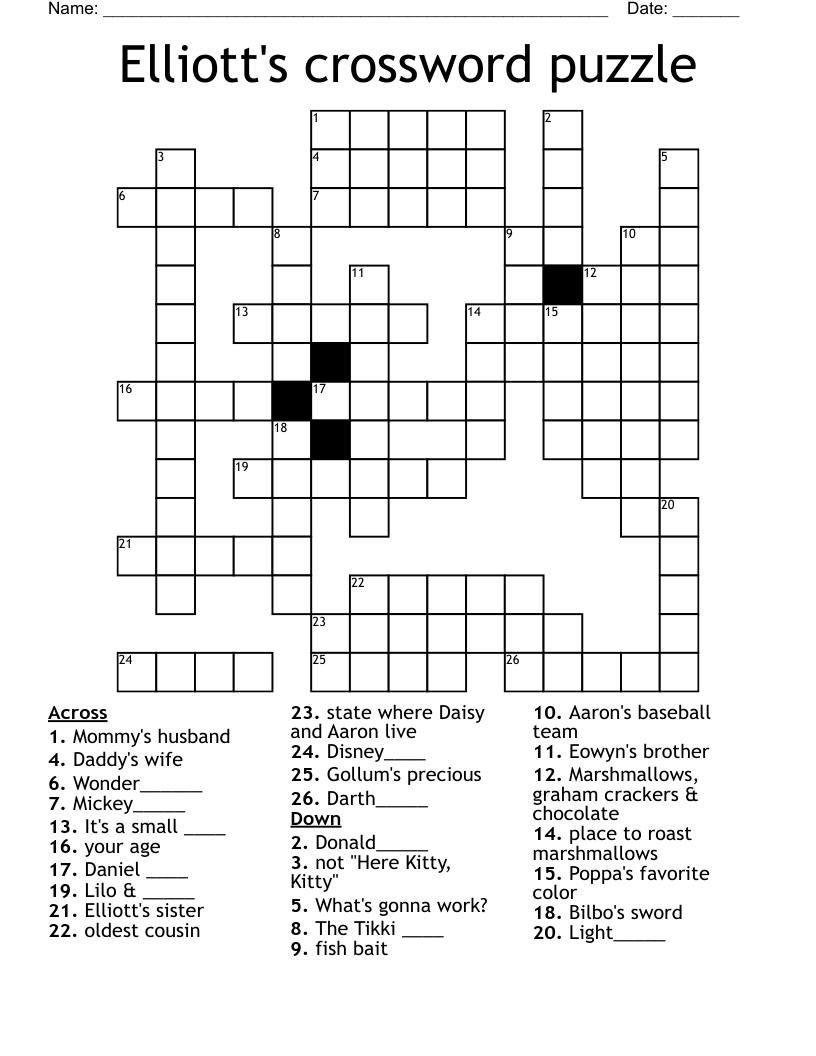 Elliott s Crossword Puzzle WordMint Elliott s Crossword Puzzle WordMint