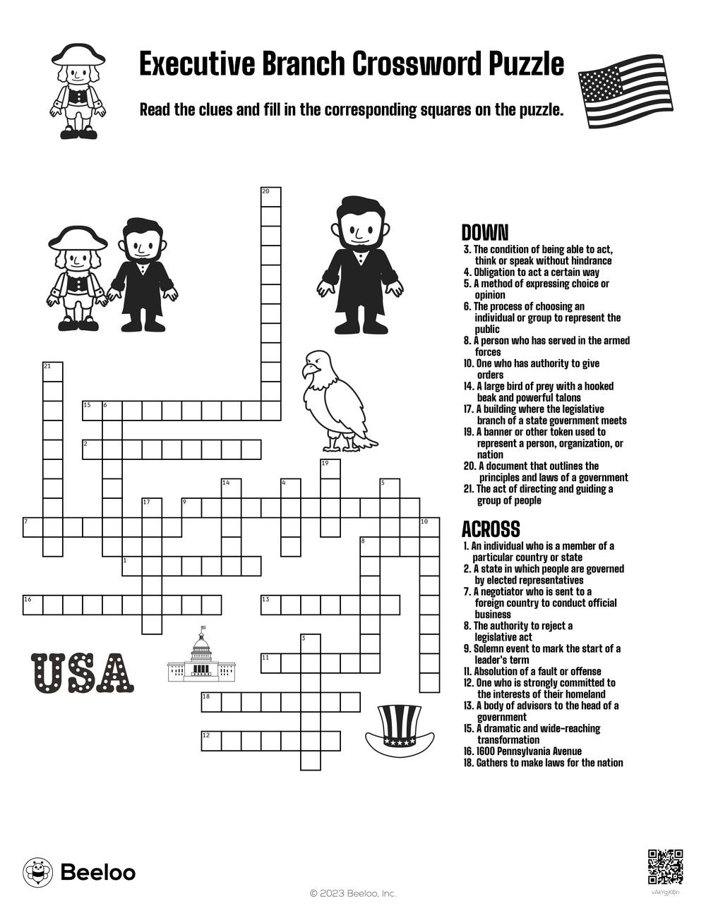 Executive Branch Crossword Puzzle Beeloo Printable Crafts And Activities For Kids