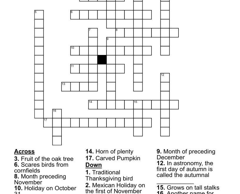Fall Harvest Crossword Puzzle WordMint