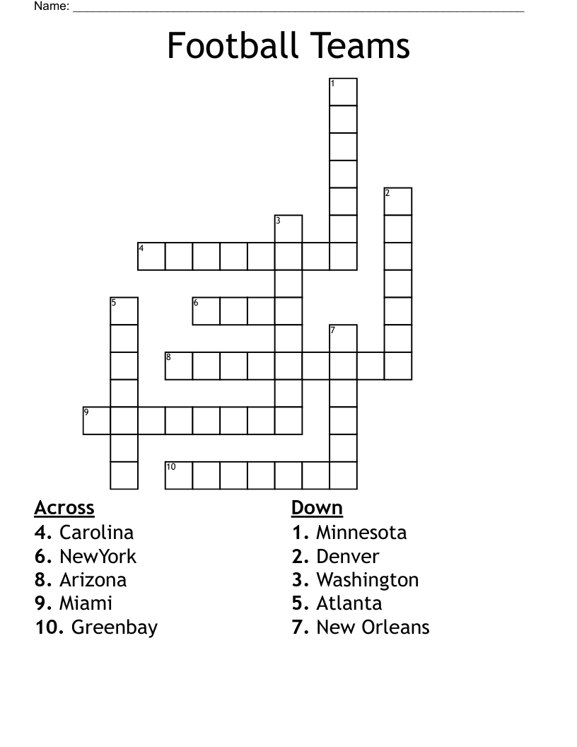 Football Teams Crossword WordMint