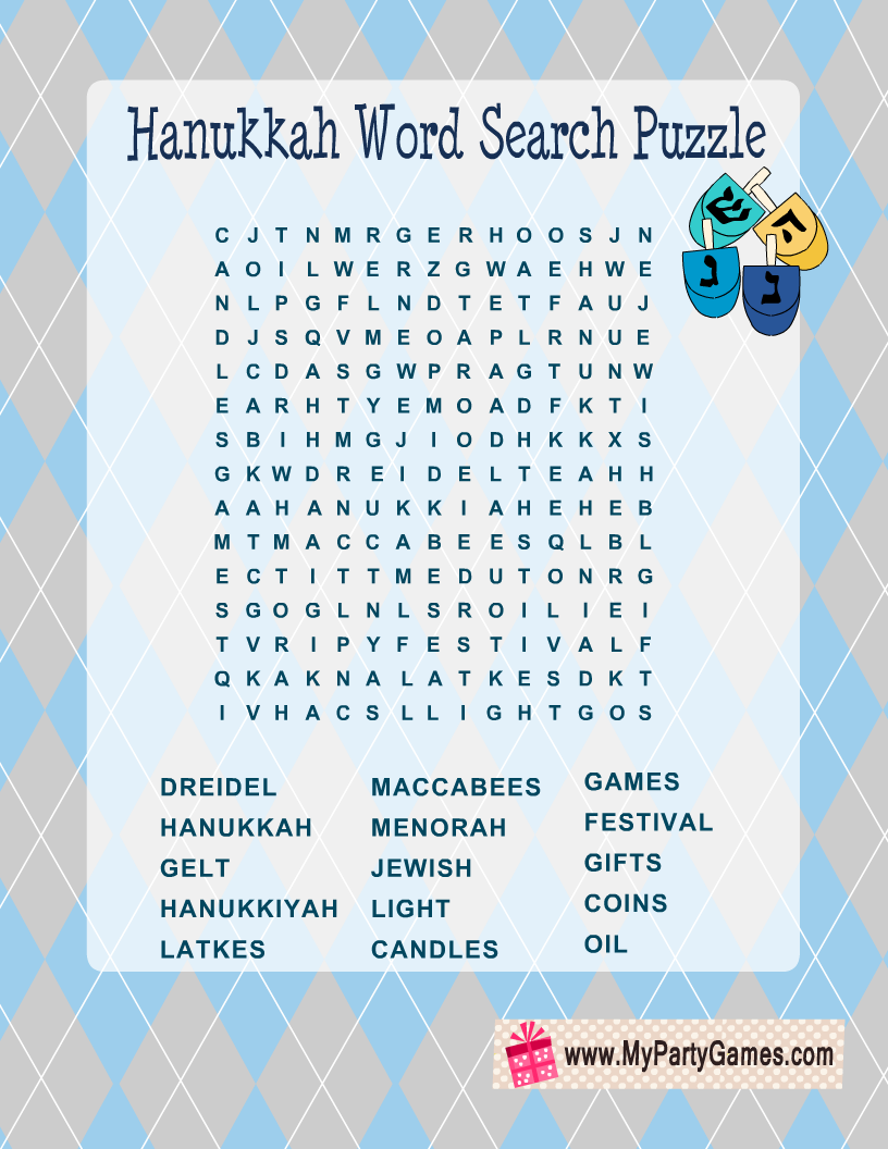 Free Printable Hanukkah Word Search Puzzle With Key