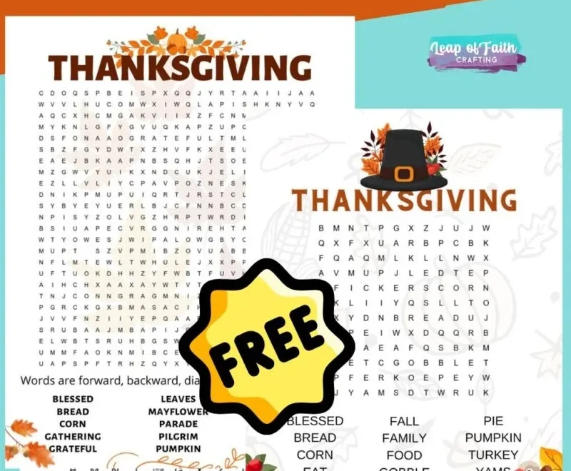 FREE Printable Thanksgiving Word Search 2 Options Leap Of Faith Crafting