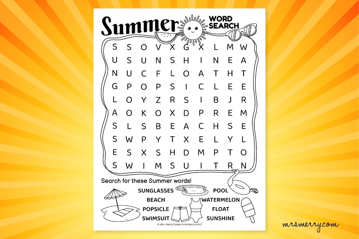 Free Summer Word Search Printable Puzzle Mrs Merry Free Summer Word Search Printable Puzzle Mrs Merry