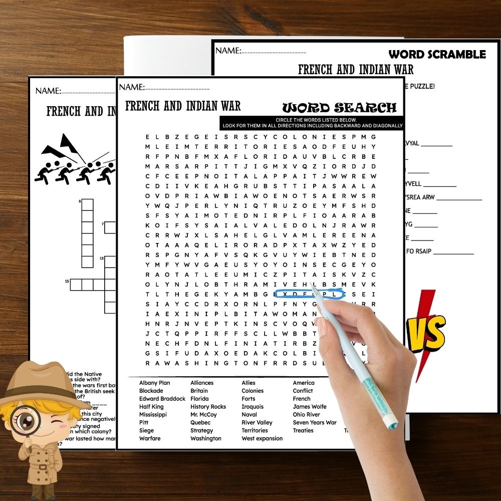 French And Indian War Seven Years War WORKSHEETS Word Scramble Crossword Wordsearch Made By Teachers