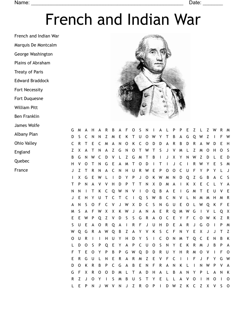 French And Indian War Word Search WordMint