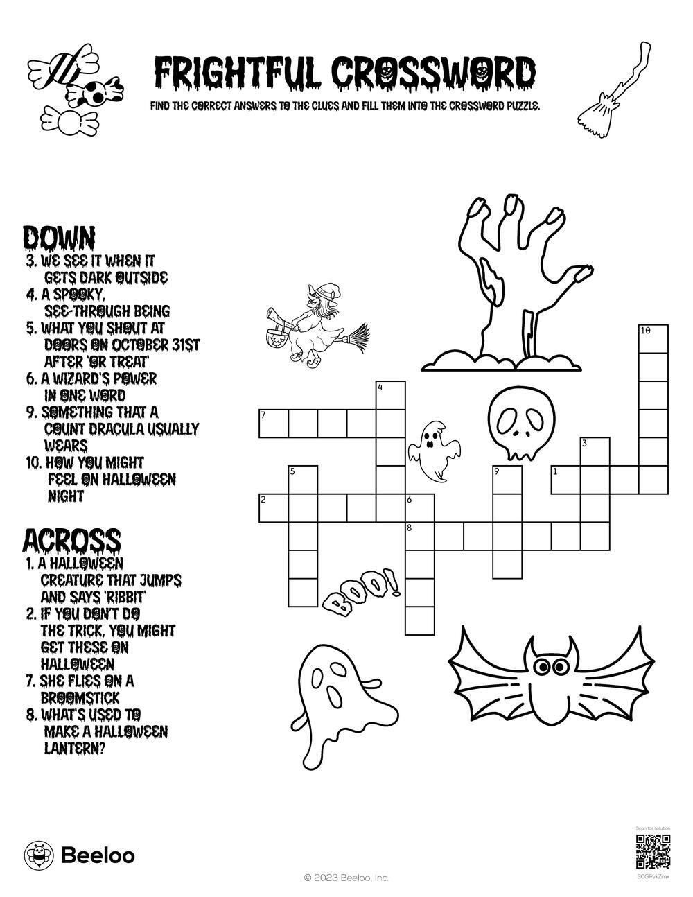 Frightful Crossword Beeloo Printable Crafts And Activities For Kids