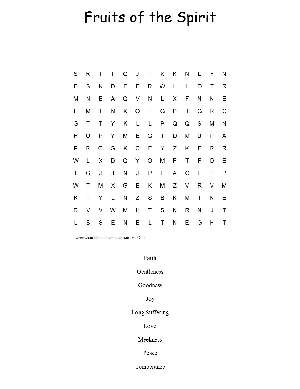 Fruit Of The Spirit Crossword Puzzle Printable