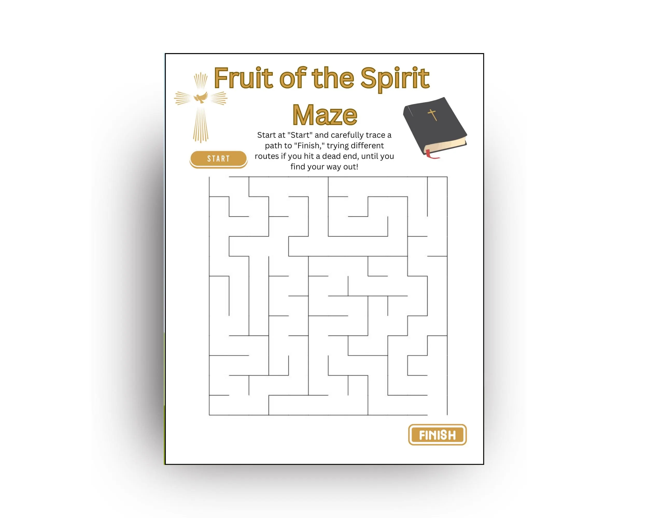 Fruit Of The Spirit Maze Printable Worksheet For Kids Adults And Seniors Etsy